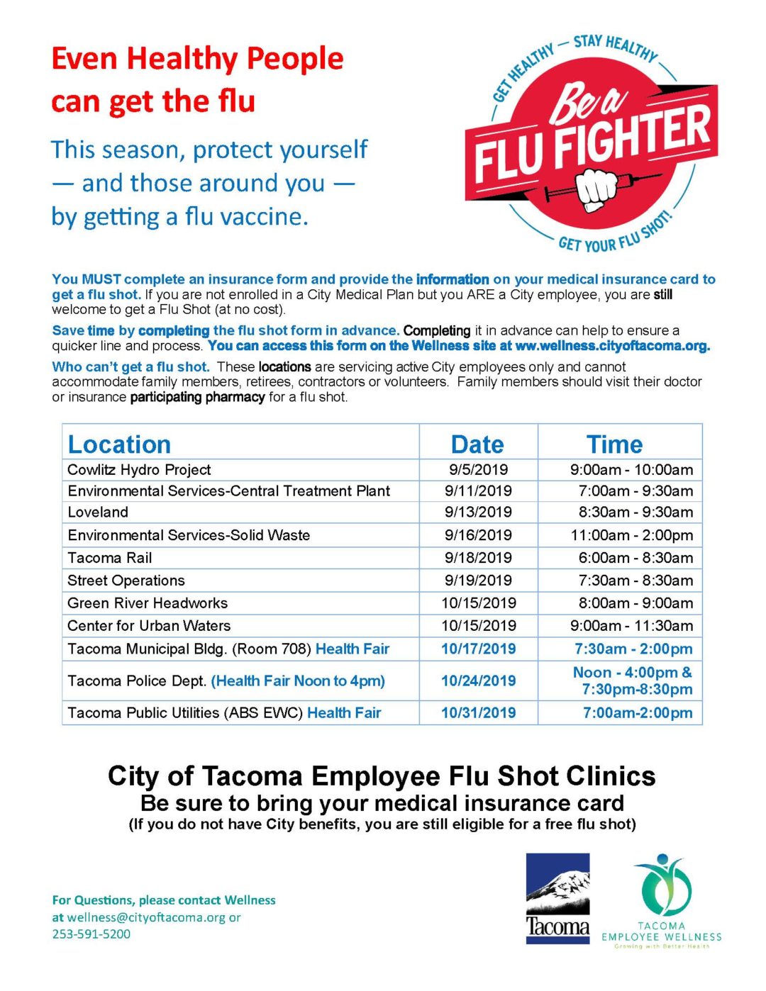 2019 Flu Shots and Health Fairs Employee Wellness